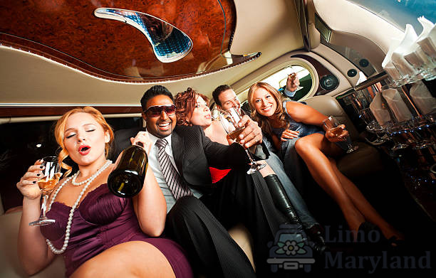 Group Of Friends Inside A Luxurious Limousine Having A Great Time